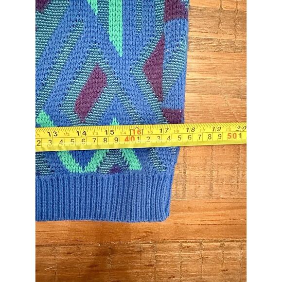 Vintage Rainbow Ridge Sweater Geometric Blue Green Purple Made in Korea M - Picture 7 of 7